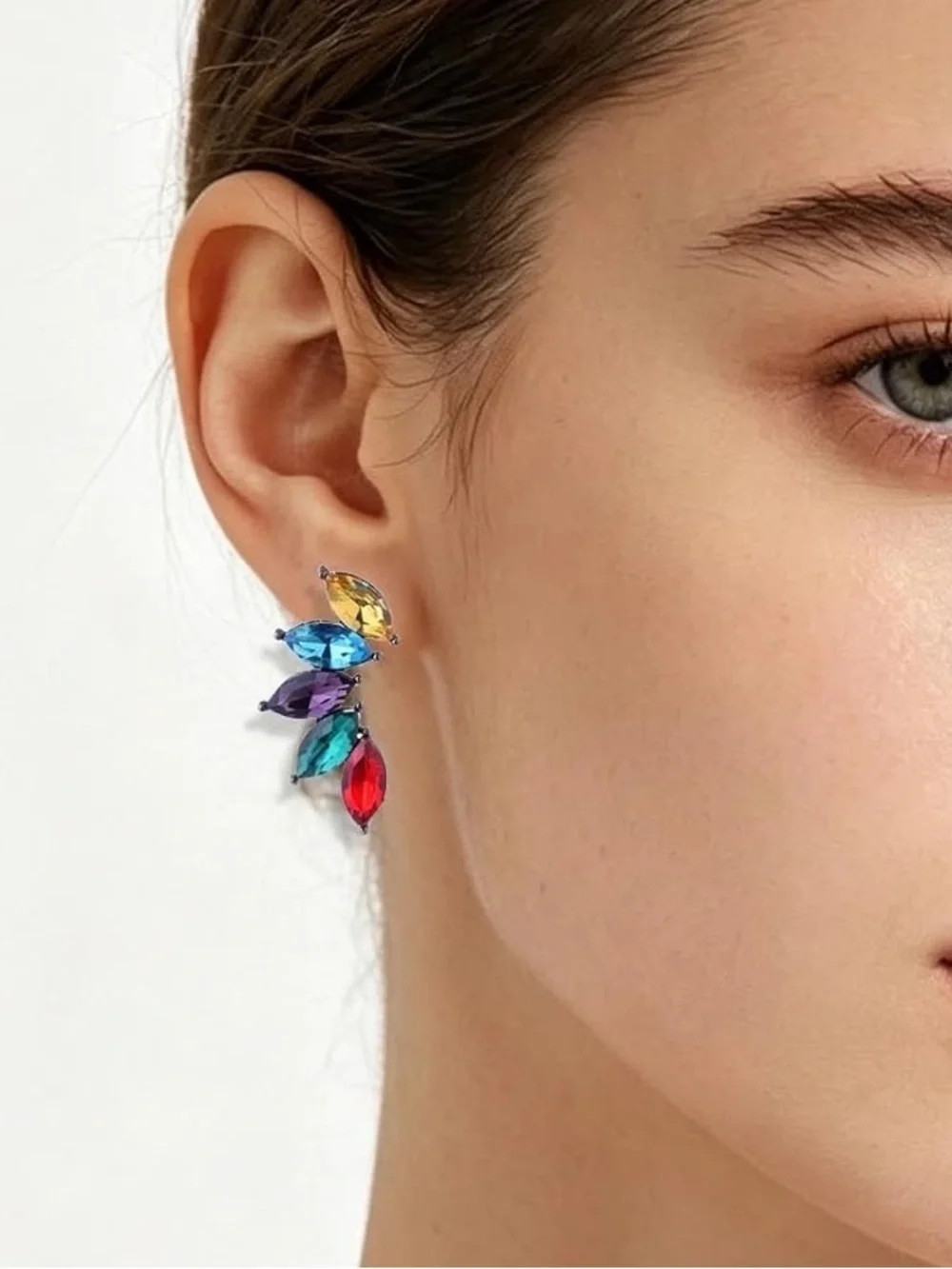 Anthropologie Multicolor Crystal Marquise Drop Earrings